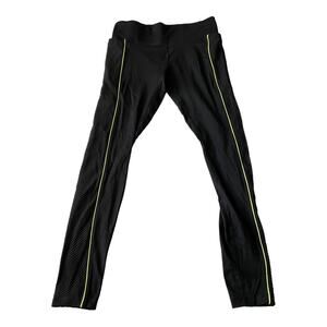 PINK Victorias Secret Ulimate Leggings Size Small Black Neon Yellow Logo Mesh